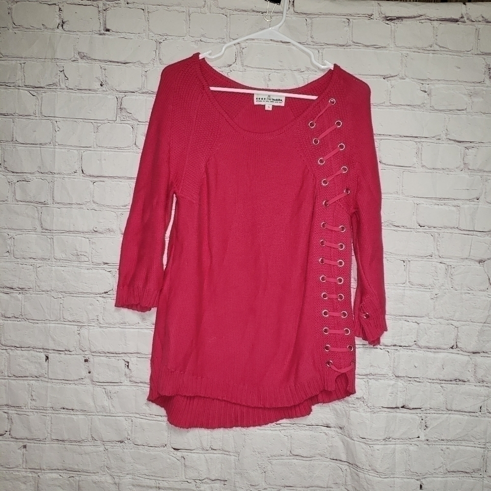 🧡NEON Buddha Pink Side Tie Sweater